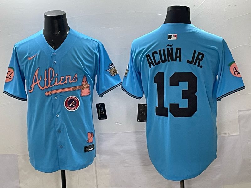 Men Atlanta Braves Nike #13 Acuna jr Light blue 5th generation Joint Name 2025 MLB Jersey 09
